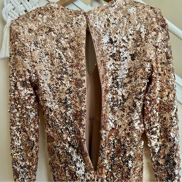 NWT Dress the Population Shauna Sequin V Neck Mini Dress Champagne Pink Gold XS - Picture 15 of 16